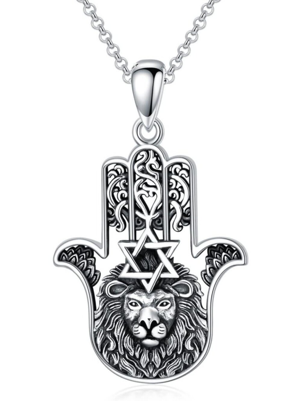 925 Sterling Silver Hamsa Pendant Necklace - Tree of Life, Evil Eye, Yin Yang
